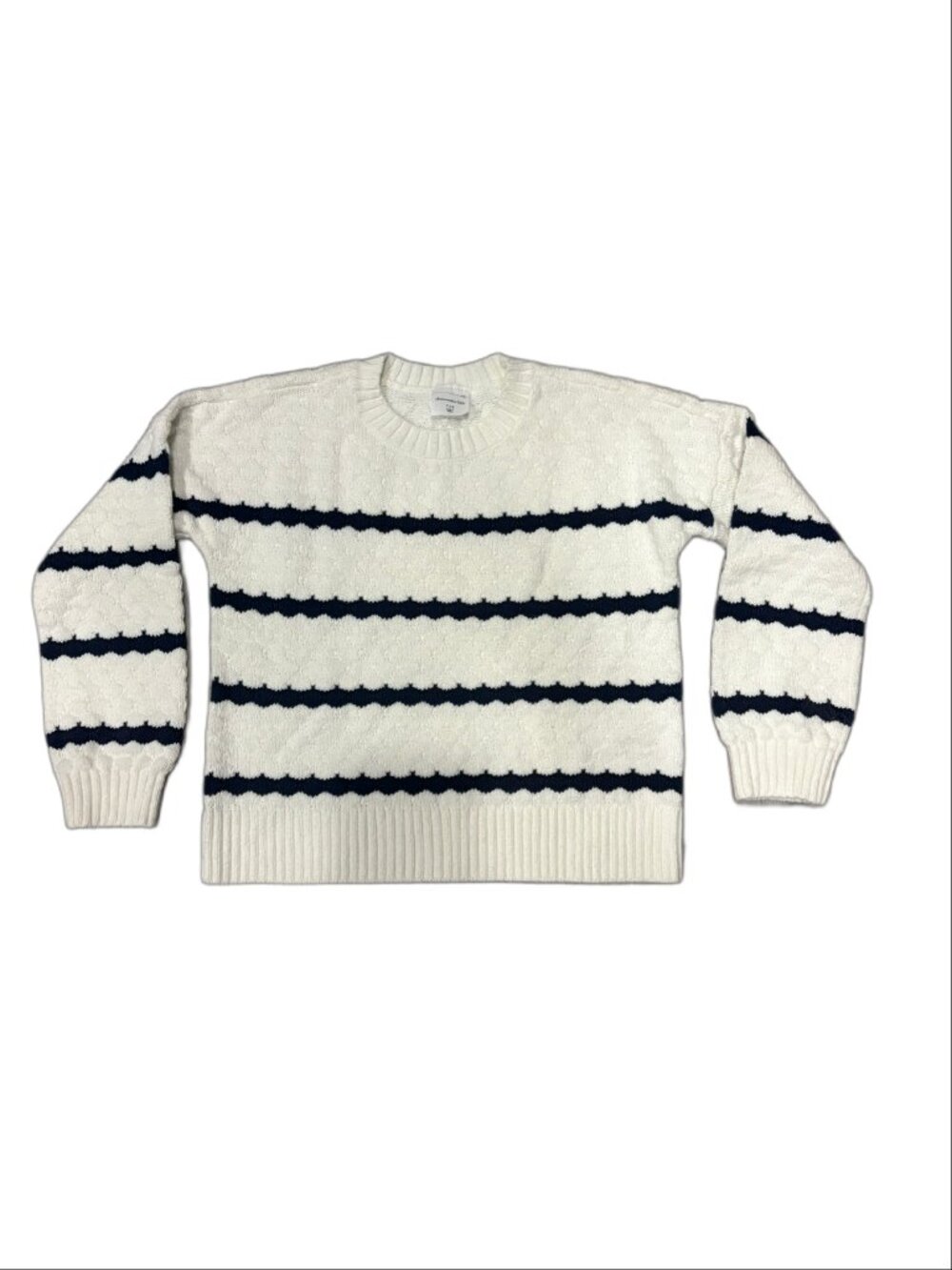 Abercrombie Kids Cream & Navy Blue Striped Knit Crewneck Sweater (Size 7/8)